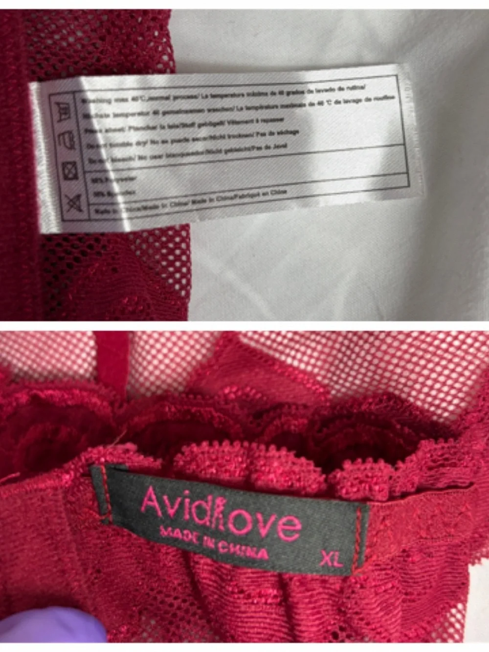 Avidlove red mesh embroidered sheer garter belt size XL